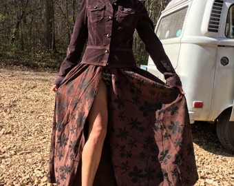 Up cycled full length chocolate corduroy coat