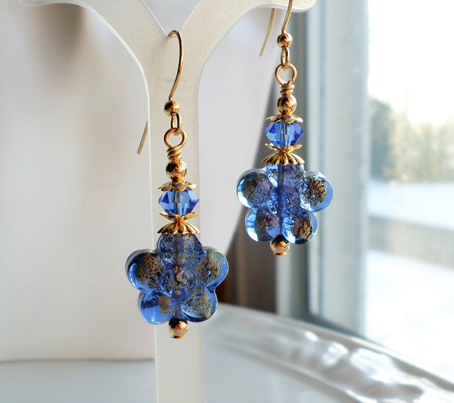 Medium Blue 24KT Gold Foil Bead by hhjewelrydesigns