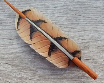 Leather Hair Stick - Red Tail Hawk Feather Leather Hair Slide, Barrette or Shawl Pin - Raptor Feather