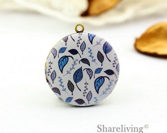 1pcs Vintage Leaf Locket Necklace, Antique Bronze Brass Locket Leafy Charm Pendant 32mm 25mm 20mm Locket - HLK143J