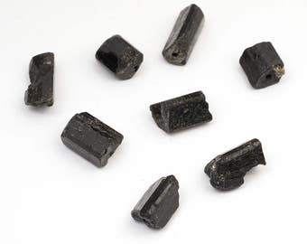 8 pcs long cylinder black tourmaline beads, small semiprecious average size 12mm