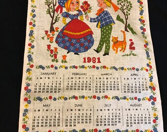 Vintage 1981 Happiness Is... Calendar Towel