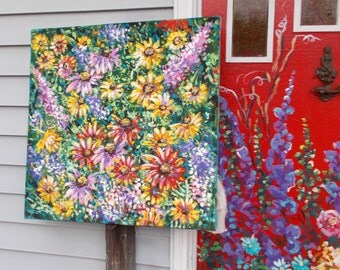 Giant Floral Mural on canvas original expressive thick paint love gift perfect juicy dawn tarr signed dated unique nature energy statement