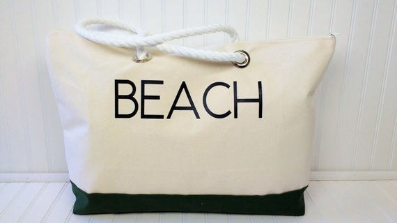 Extra Large Beach Bag Zippered Beach Bag Canvas Beach Bag