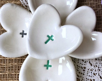 First Communion Favors - Tiny Heart Ring Dish with Cross for First Holy Communion Celebration Keepsake