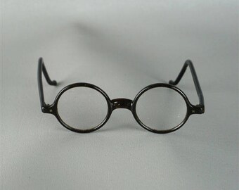 Vintage 1920s Eyeglasses Black Plastic Round Wellsworth Spectacles Sz S