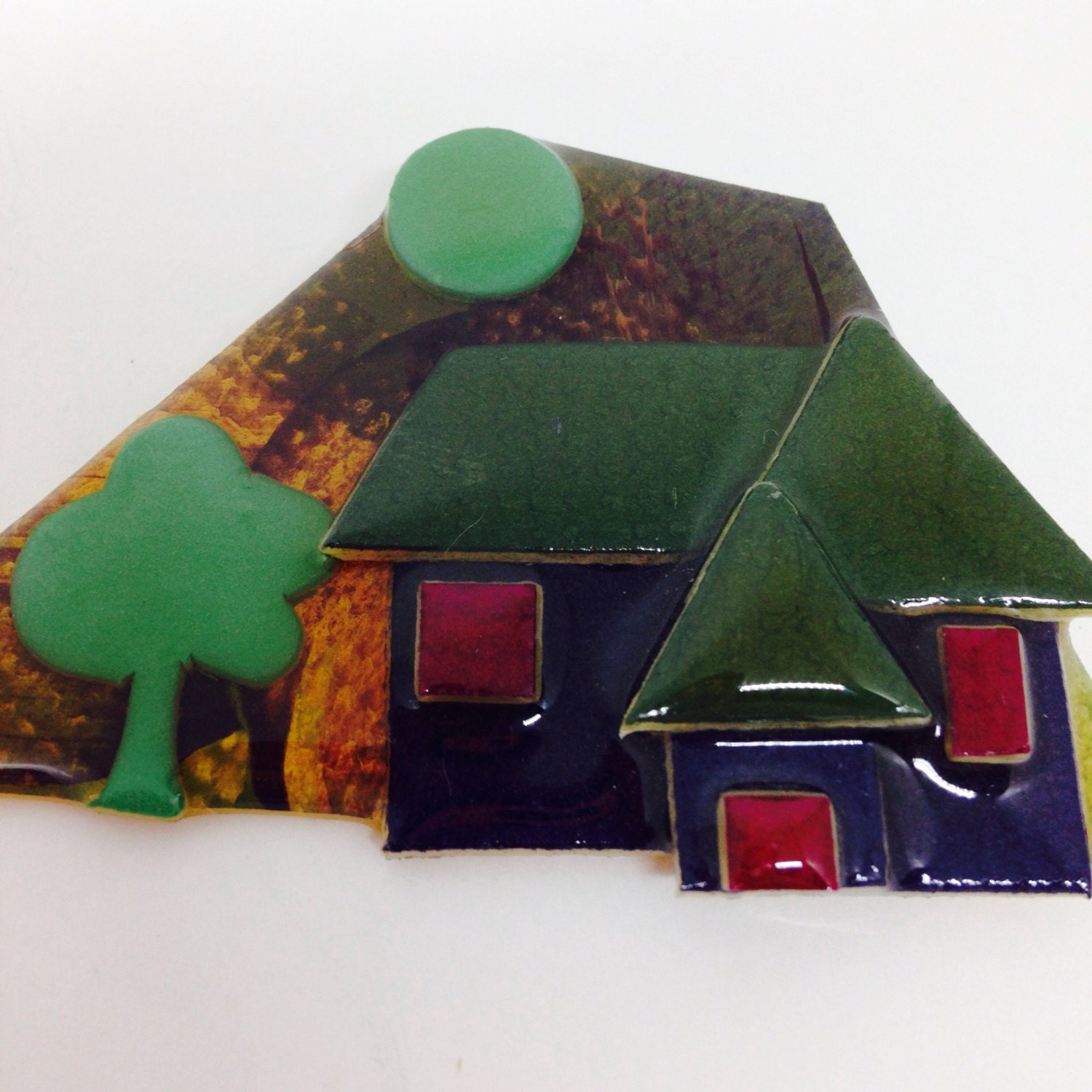 Vintage House Pins by Lucinda Layered Plastic Brooch with