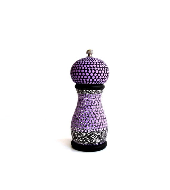 Pepper Mill: Hand painted pepper mill small pepper mill purple black and white Pepper grinder salt mill