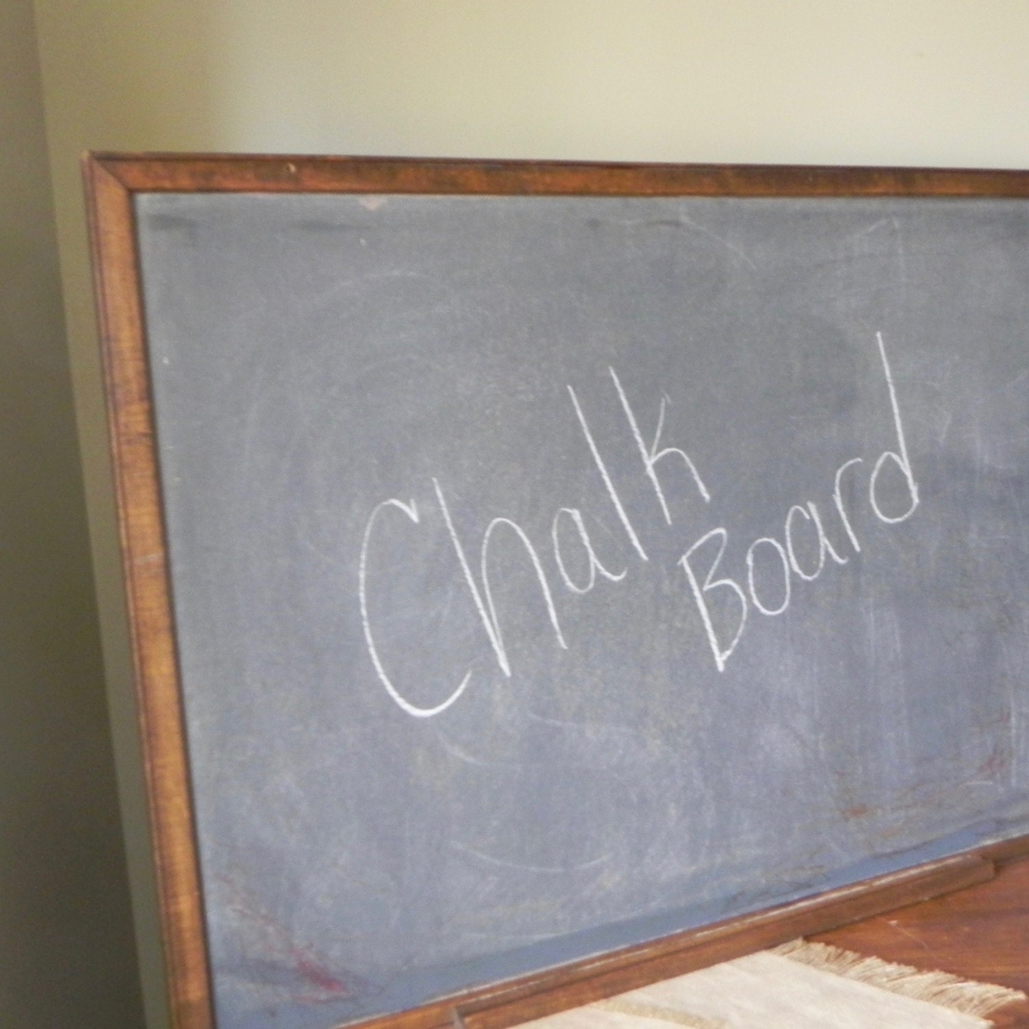 Large vintage school chalkboard with chalk ledge well