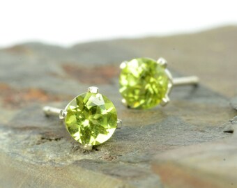 Peridot earrings, sterling silver and peridot studs, birthstone jewellery, 3mm or 4mm, green gemstone earrings, gift for women