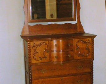 PICK Up ONLY Antique Oak Highboy Chest Of Drawers RARE Double Bonnet 7 Feet Tall Civil War Era
