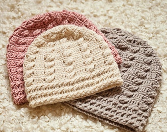 Crochet hat PATTERN - Cable Beanie (sizes baby to adult) Instant download