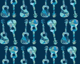 Ukulele Hawaiian Watercolor Fabric - Ukulele Watercolor - Blue By Owlandchickadee - Blue Musical Cotton Fabric By The Yard With Spoonflower
