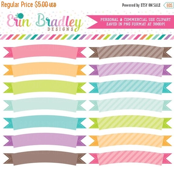 50% OFF SALE Digital Scrapbook Clipart Elements Colorful Banner Flags Clip Art for Personal & Commercial Use Il_570xn
