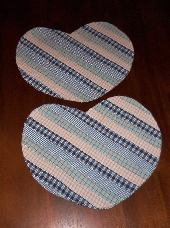 Rustic Placemats Heart Shaped Blue Homespun Set of Two