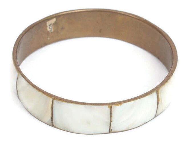 CIJ Sale MOP Shell Brass Bangle Bracelet Boho Vintage