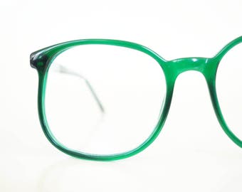 1970s Round Emerald Green Eyeglasses Sunglasses Oversized Clear Forest Womens Ladies 70s P3 Round Huge Geek Chic Sunnies Deadstock NOS Indie