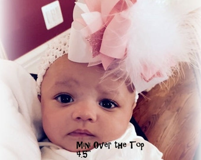 Over the Top Hairbow, OTT Hair Bow, Chevron Over the Top, Pink Hair Bow, Large hairbow, Boutique Girls Hairbows, Big Boutique Headband,