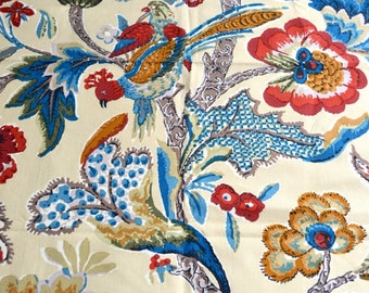 Vintage Warner Chalgrove Fabric - Jacobean Bird Tree Flowers - 25 x 35 Sample