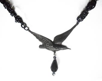 Gothic raven necklace, Black crow jewelry, Raven jewelry, Gothic bird necklace, Black bird necklace