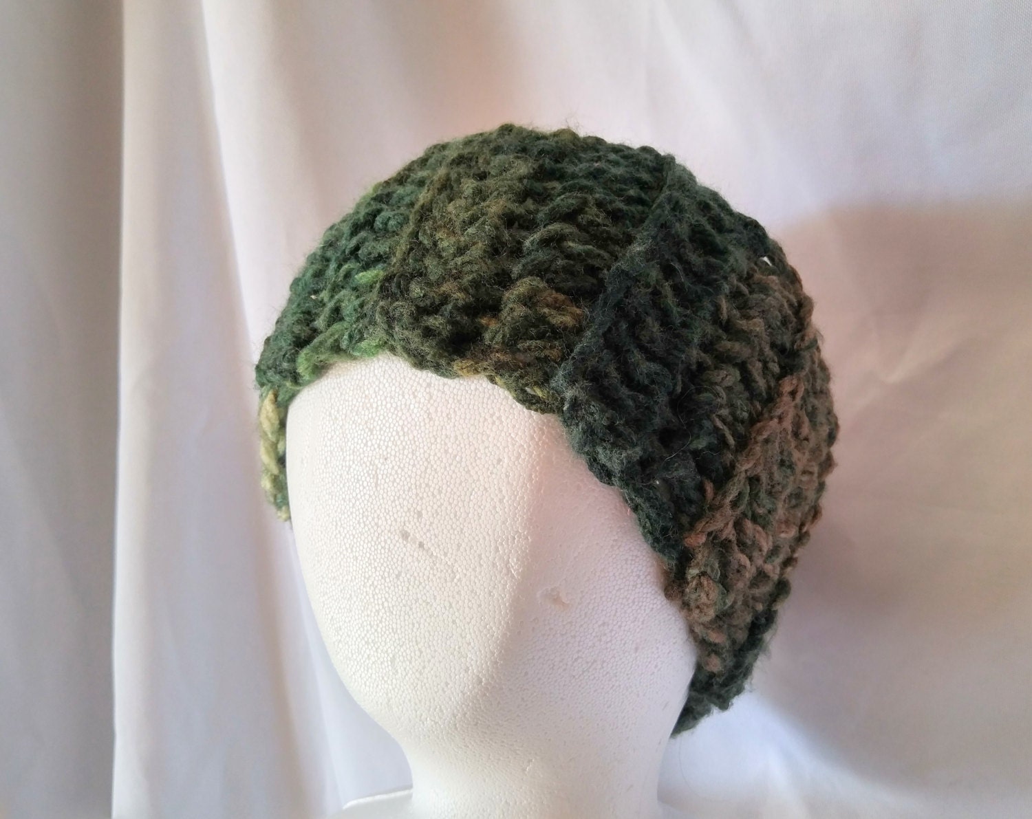 Men's camo headband Crochet ear muff Green brown black ear