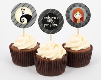 Nightmare Before Christmas Baby Shower Cupcake toppers and wrappers, Jack Skellington Party, 5x7 Halloween cupcakes, instant download,