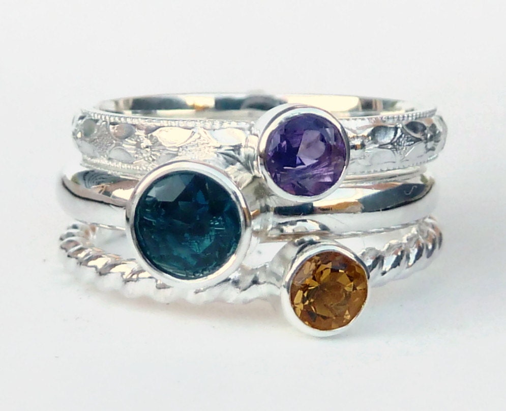 Mothers Ring 3 Birthstone Stacking Rings Family Ring