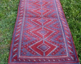 Long hand woven Mishwani Rug/Kilim/Runner Carpet 7ft 8" x 2ft 1" 234 x 63 cm Tapis