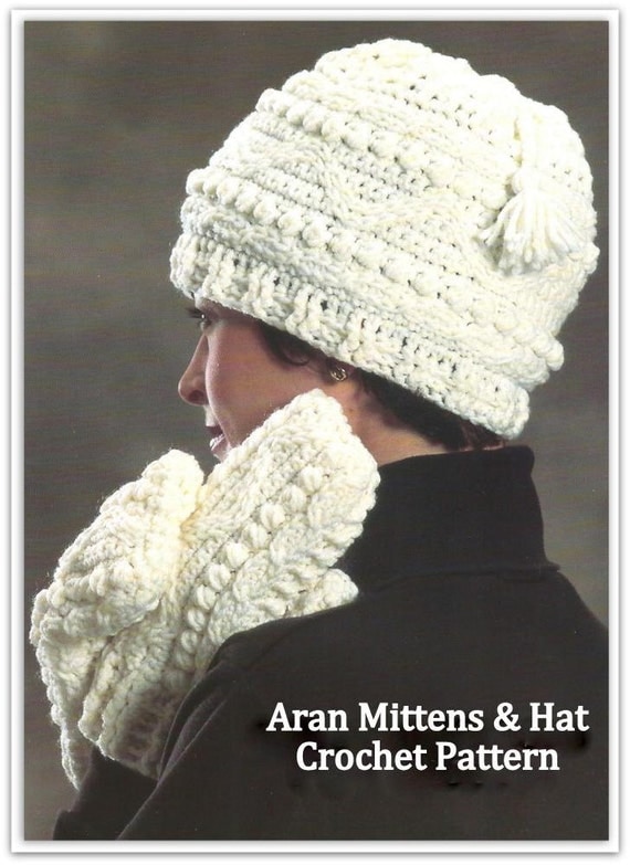 Crochet Aran Mittens & Hat Pattern Instant Download 26490517