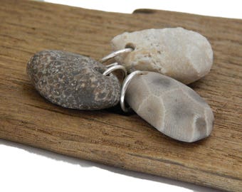 Drilled beach stone fossil beads Petoskey stone Charlevoix stone Chain coral Lake Michigan mixed up-north top drilled natural and unpolished