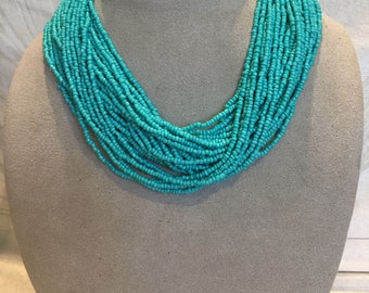 Turquoise seed beaded necklace