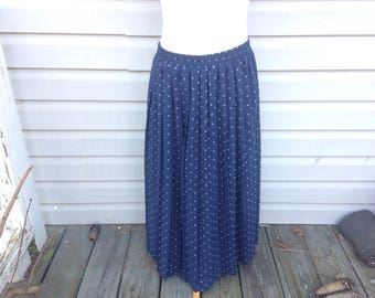 Navy Polka Dotted Calf-length Accordian Pleated Skirt