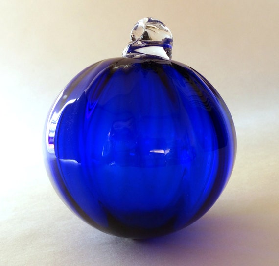 Hand Blown Glass Christmas Ornament Cobalt Blue Round