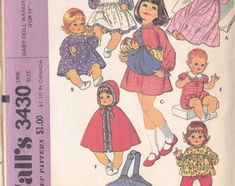 Baby Doll Wardrobe & Carrier Pattern Mc Call’s 3430 ~ Ensemble For 14 ~ 15 Inch Doll ~ Cape ~ Dress ~ Romper ~ Doll Carrier Cut But Complete