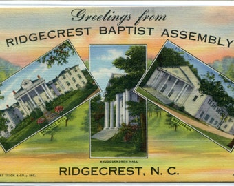 Greetings From Ridgecrest Baptist Assembly North Carolina 1942 linen postcard