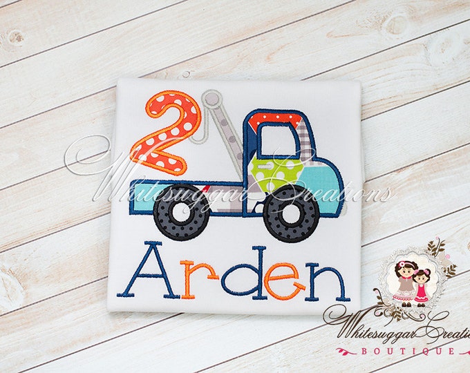 Baby Boy Birthday Truck Shirt - PREMIUM Custom Embroidered Boy Construction Shirt - Boys Birthday Party - Pick-up Truck