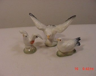 Vintage Set Of Three Miniature Bone China Seagull Birds 17 - 355