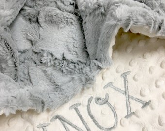 Baby Blanket, Personalized Baby Blanket, Gray Lattice and Ivory Minky Baby Blanket, Newborn Boy Baby Blanket, Standard Size