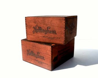 Vintage Antique Wood Cigar Boxes / Gift Box / Storage Box / Set of 2 / Nottingham Cigar Box / Storage Organization / Old Wood Boxes