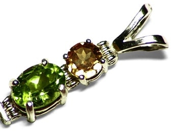 Peridot Jewelry, Green Peridot Necklace, Rare Natural Golden Zircon, Faceted Peridot Pendant in Sterling Silver, Peridot Gift For Women Gift