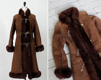 Shearling Coat XS/S • Long Suede Coat • Winter Coat • Princess Coat • 70s Coat • Fur Coat • Shearling Coat Small • Brown Suede Jacket | O359