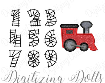 Train Applique & Train Track Number Set Machine Embroidery Design Numbers 0-9 Digital Files INSTANT DOWNLOAD