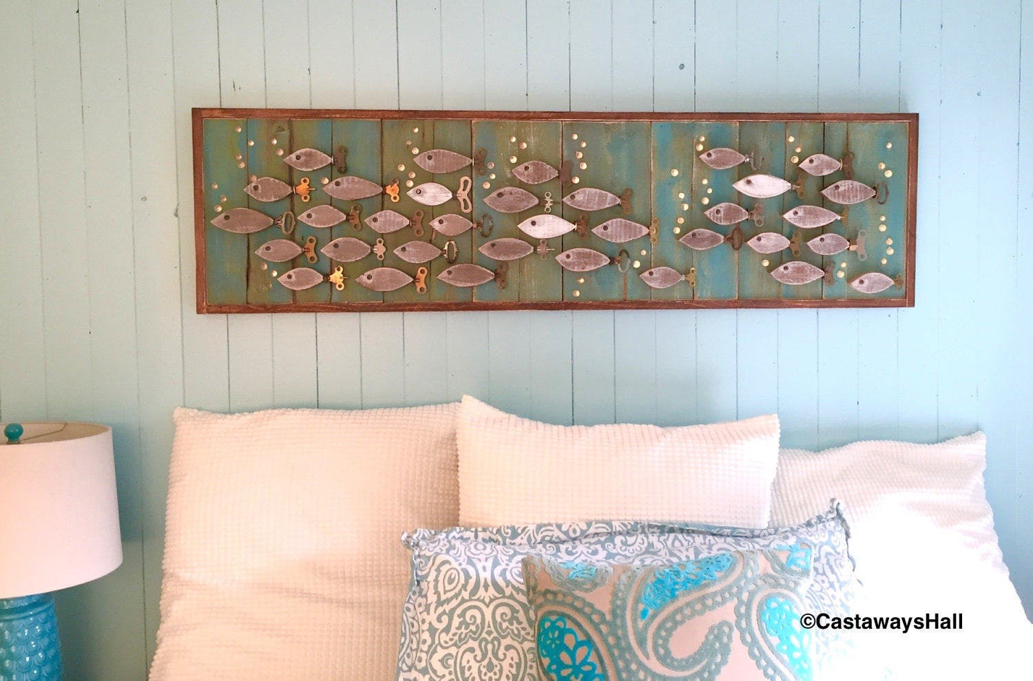 Wood School of Fish Wall Art or Headboard Queen Size Sign