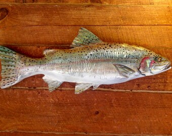 Rainbow Trout 20" fly fishing decor wall mount rustic chainsaw trout wood carving lake retreat art original Todd Lynd sculpture
