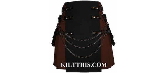 Interchangeable Brown Black Canvas Cargo Utility Kilt Custom Fit Adjustable Many Options by KiltThis steampunk buy now online