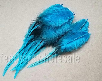 Turquoise Blue Craft Feathers Supplies Crafting Fly Fishing Badger Pattern Rooster Saddle Hackle Jewelry Feathers 12 Feathers