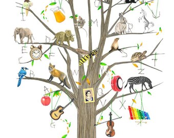 Alphabet tree wall decal original artwork by DamiansART
