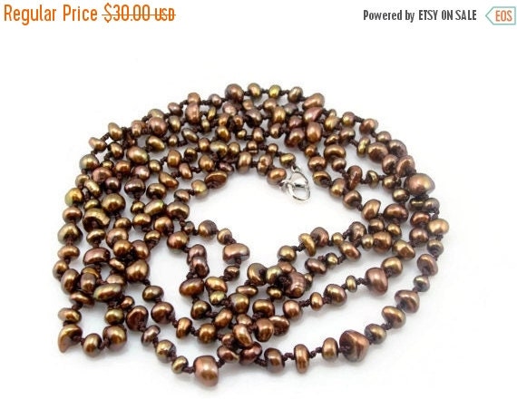 Honora Pearl Necklace Brown Pearls 65 Inch Sterling by VintageGemz