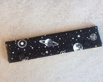 Space inspired DPN knitting needle cozy