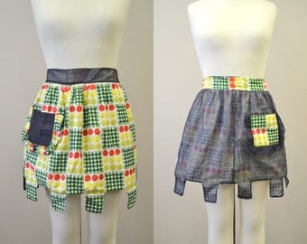 1950s Reversible Fruit Print Cotton and Organza Apron